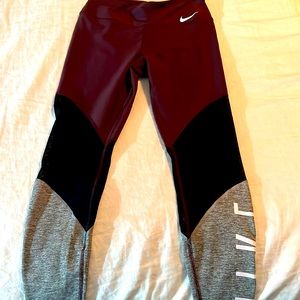 Nike Leggings, Black/maroon/grey, Sz Md